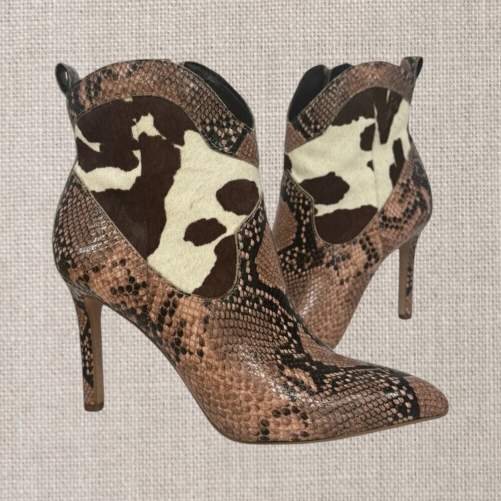 Gianni Bini Ezlee Snake Cow Print High Heel Women's Cowgirl Boots Booties 5.5M